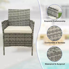 3-Piece Outdoor Patio Furniture Set, PE Rattan Wicker Chairs with Cushions and Tempered Glass Coffee Table for Backyard Porch Garden Poolside
