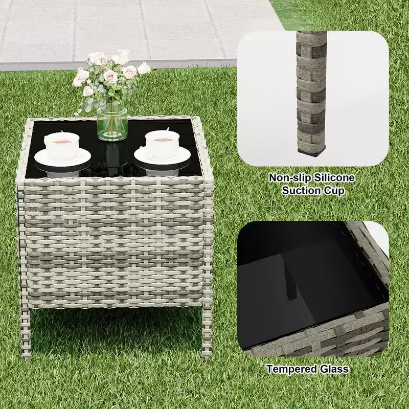 3-Piece Outdoor Patio Furniture Set, PE Rattan Wicker Chairs with Cushions and Tempered Glass Coffee Table for Backyard Porch Garden Poolside