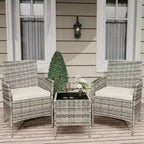 3-Piece Outdoor Patio Furniture Set, PE Rattan Wicker Chairs with Cushions and Tempered Glass Coffee Table for Backyard Porch Garden Poolside