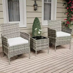 3-Piece Outdoor Patio Furniture Set, PE Rattan Wicker Chairs with Cushions and Tempered Glass Coffee Table for Backyard Porch Garden Poolside