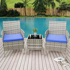 3-Piece Outdoor Patio Furniture Set, PE Rattan Wicker Chairs with Cushions and Tempered Glass Coffee Table for Backyard Porch Garden Poolside