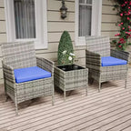 3-Piece Outdoor Patio Furniture Set, PE Rattan Wicker Chairs with Cushions and Tempered Glass Coffee Table for Backyard Porch Garden Poolside
