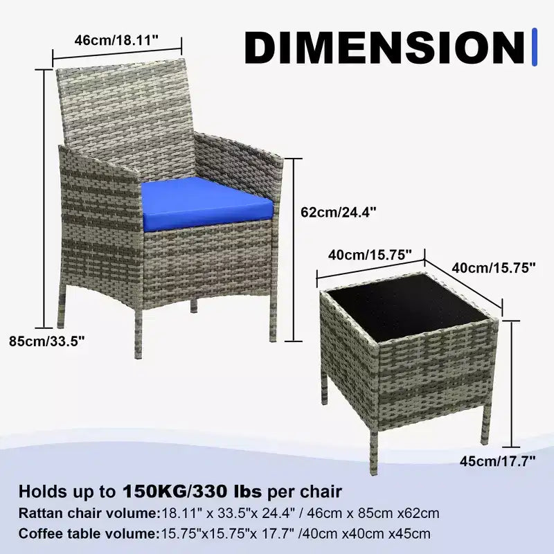 3-Piece Outdoor Patio Furniture Set, PE Rattan Wicker Chairs with Cushions and Tempered Glass Coffee Table for Backyard Porch Garden Poolside