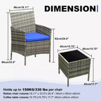 3-Piece Outdoor Patio Furniture Set, PE Rattan Wicker Chairs with Cushions and Tempered Glass Coffee Table for Backyard Porch Garden Poolside