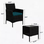 3-Piece Outdoor Patio Furniture Set, PE Rattan Wicker Chairs with Cushions and Tempered Glass Coffee Table for Backyard Porch Garden Poolside