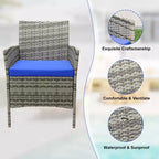 3-Piece Outdoor Patio Furniture Set, PE Rattan Wicker Chairs with Cushions and Tempered Glass Coffee Table for Backyard Porch Garden Poolside
