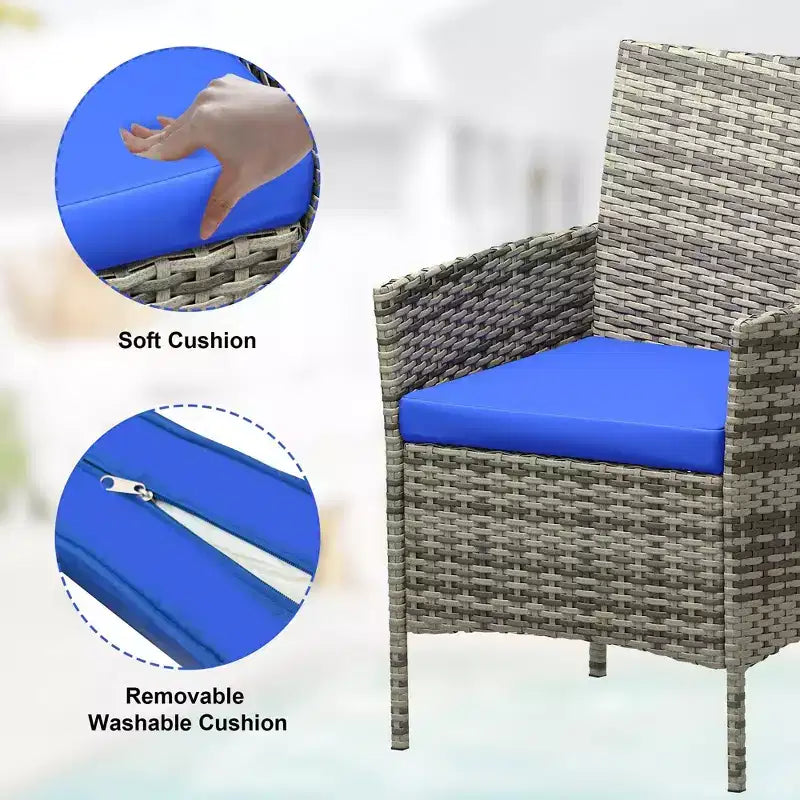 3-Piece Outdoor Patio Furniture Set, PE Rattan Wicker Chairs with Cushions and Tempered Glass Coffee Table for Backyard Porch Garden Poolside