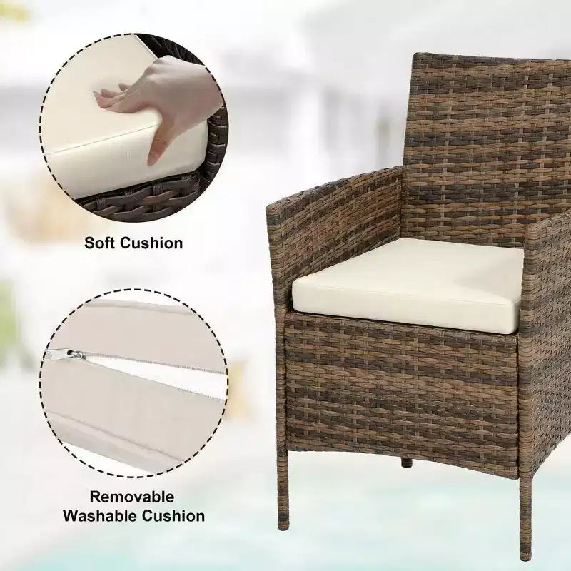 3-Piece Outdoor Patio Furniture Set, PE Rattan Wicker Chairs with Cushions and Tempered Glass Coffee Table for Backyard Porch Garden Poolside