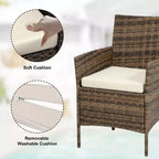 3-Piece Outdoor Patio Furniture Set, PE Rattan Wicker Chairs with Cushions and Tempered Glass Coffee Table for Backyard Porch Garden Poolside