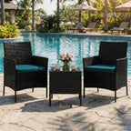 3-Piece Outdoor Patio Furniture Set, PE Rattan Wicker Chairs with Cushions and Tempered Glass Coffee Table for Backyard Porch Garden Poolside