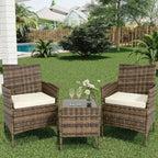 3-Piece Outdoor Patio Furniture Set, PE Rattan Wicker Chairs with Cushions and Tempered Glass Coffee Table for Backyard Porch Garden Poolside