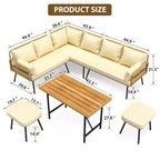 6-Piece Patio Sectional Sofa Chair Set,Boho Wicker Conversation Set with Cushions and Plastic Wood Dining Table, for Backyard,Garden,Porch,Balcony