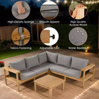 ModernLuxe Ensemble de canapés de jardin en L 4 pièces, en bois d'acacia, avec accoudoirs en corde tressée et table basse