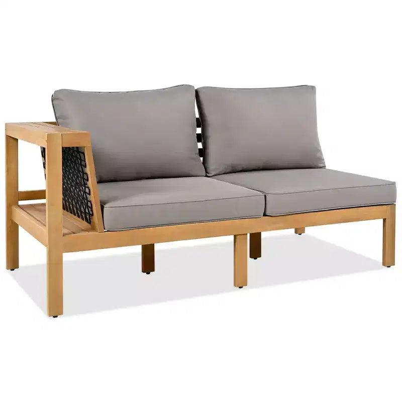 ModernLuxe Ensemble de canapés de jardin en L 4 pièces, en bois d'acacia, avec accoudoirs en corde tressée et table basse