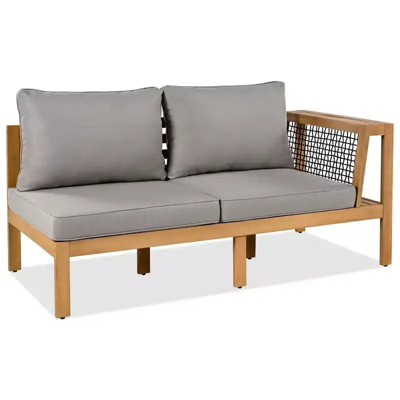 ModernLuxe Ensemble de canapés de jardin en L 4 pièces, en bois d'acacia, avec accoudoirs en corde tressée et table basse