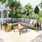 ModernLuxe Ensemble de canapés de jardin en L 4 pièces, en bois d'acacia, avec accoudoirs en corde tressée et table basse