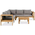 ModernLuxe Ensemble de canapés de jardin en L 4 pièces, en bois d'acacia, avec accoudoirs en corde tressée et table basse
