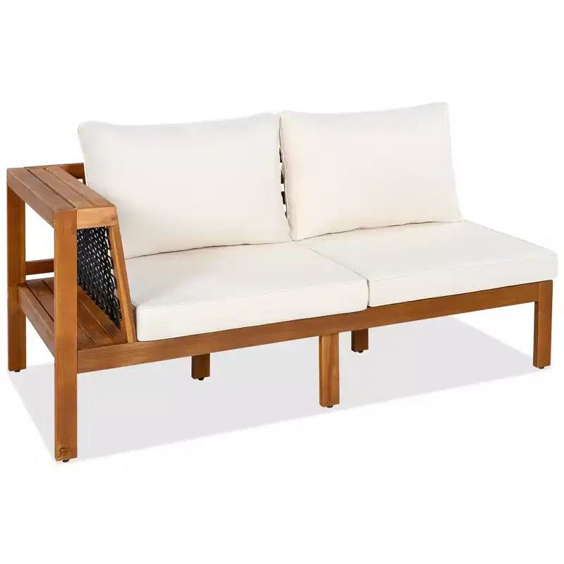 ModernLuxe Ensemble de canapés de jardin en L 4 pièces, en bois d'acacia, avec accoudoirs en corde tressée et table basse