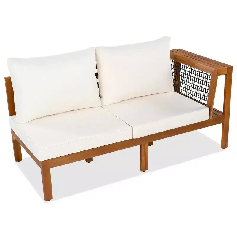 ModernLuxe Ensemble de canapés de jardin en L 4 pièces, en bois d'acacia, avec accoudoirs en corde tressée et table basse