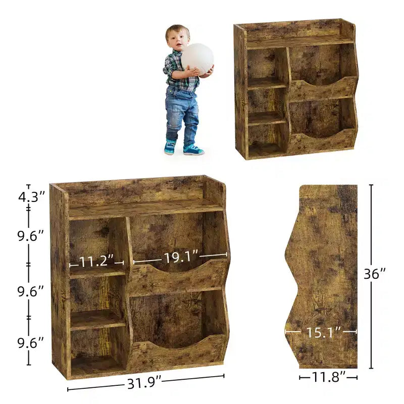 Kids Toy Storage Organizer  5-Cubby Bookshelf with Tilt-Front Bins, Wooden Storage Cabinet for Playroom, Nursery, Classroom, Kindergarten
