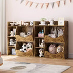 Kids Toy Storage Organizer  5-Cubby Bookshelf with Tilt-Front Bins, Wooden Storage Cabinet for Playroom, Nursery, Classroom, Kindergarten