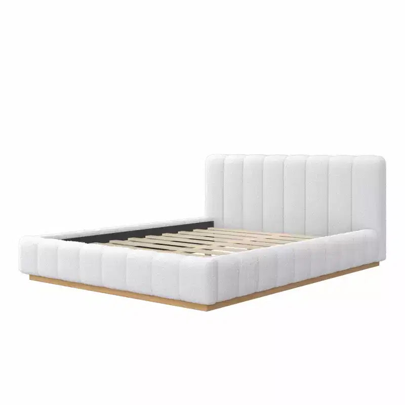 Cadre de lit plateforme Queen/King Size, Lit bas rembourré en Boucle avec base en bois pour chambre à coucher, appartement - ModernLuxe