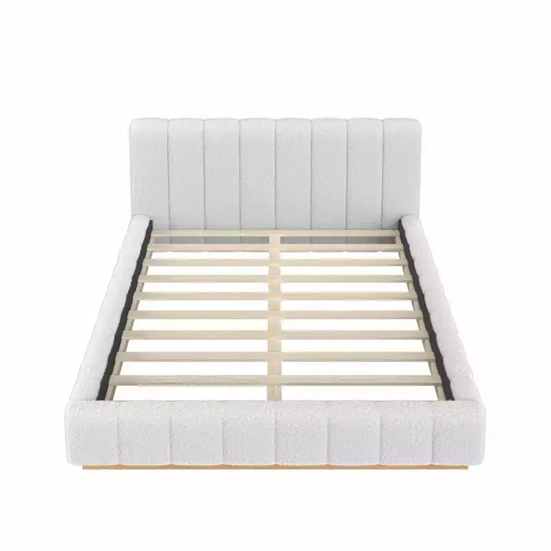 Cadre de lit plateforme Queen/King Size, Lit bas rembourré en Boucle avec base en bois pour chambre à coucher, appartement - ModernLuxe