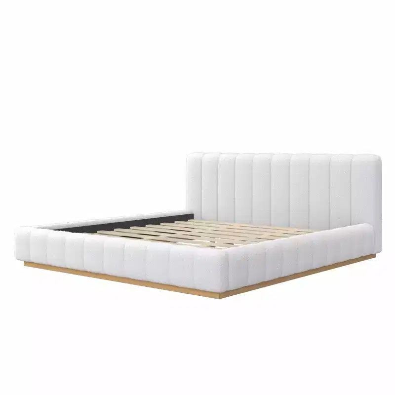 Cadre de lit plateforme Queen/King Size, Lit bas rembourré en Boucle avec base en bois pour chambre à coucher, appartement - ModernLuxe