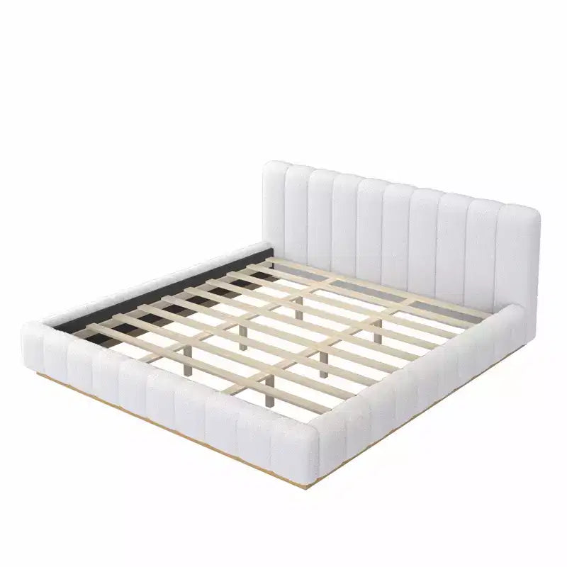 Cadre de lit plateforme Queen/King Size, Lit bas rembourré en Boucle avec base en bois pour chambre à coucher, appartement - ModernLuxe