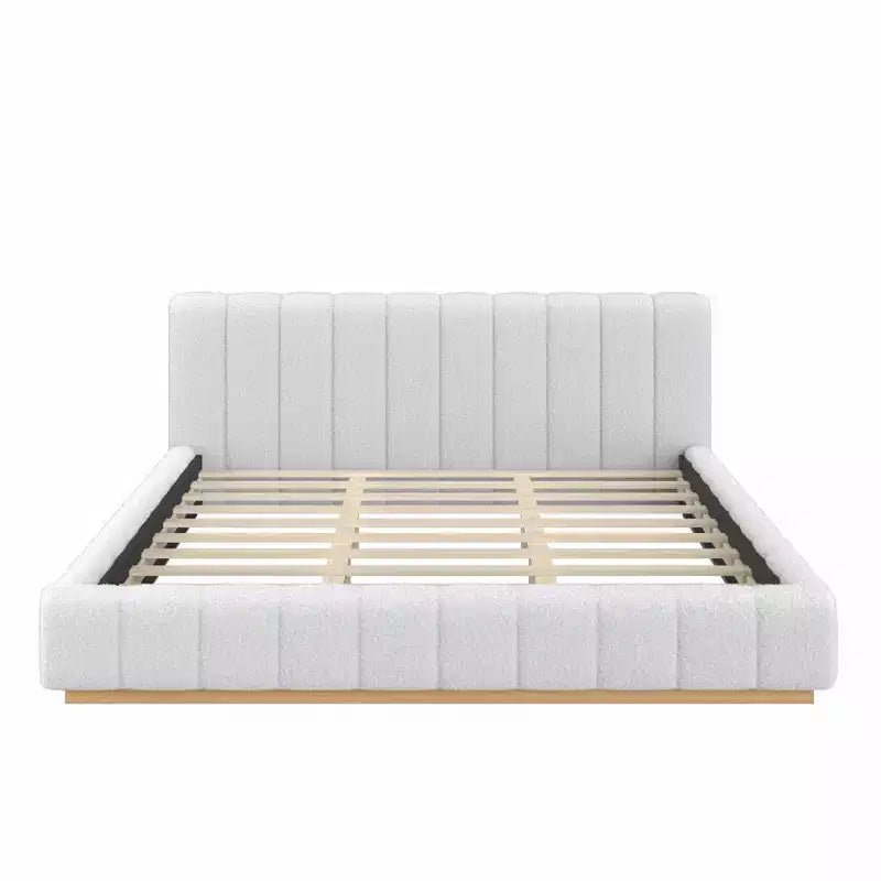 Cadre de lit plateforme Queen/King Size, Lit bas rembourré en Boucle avec base en bois pour chambre à coucher, appartement - ModernLuxe