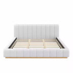 Cadre de lit plateforme Queen/King Size, Lit bas rembourré en Boucle avec base en bois pour chambre à coucher, appartement - ModernLuxe