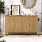GDFStudio Flores Modern 57.5 Stripe Door Storage Cabinet, 4-Door Sideboard with Side Hooks