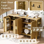 GDFStudio Flores Modern 57.5 Stripe Door Storage Cabinet, 4-Door Sideboard with Side Hooks