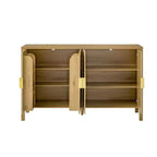 GDFStudio Flores Modern 57.5 Stripe Door Storage Cabinet, 4-Door Sideboard with Side Hooks