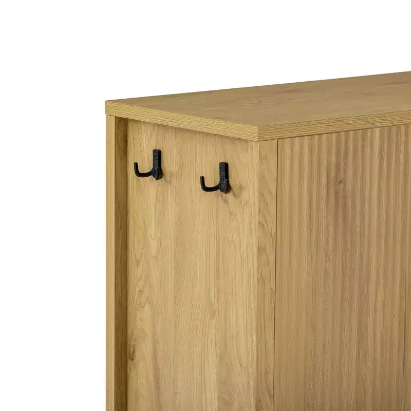 GDFStudio Flores Modern 57.5 Stripe Door Storage Cabinet, 4-Door Sideboard with Side Hooks