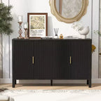 GDFStudio Flores Modern 57.5 Stripe Door Storage Cabinet, 4-Door Sideboard with Side Hooks