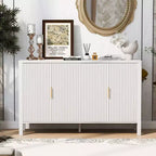 GDFStudio Flores Modern 57.5 Stripe Door Storage Cabinet, 4-Door Sideboard with Side Hooks