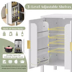 GDFStudio Flores Modern 57.5 Stripe Door Storage Cabinet, 4-Door Sideboard with Side Hooks
