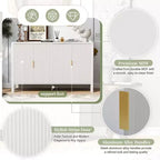 GDFStudio Flores Modern 57.5 Stripe Door Storage Cabinet, 4-Door Sideboard with Side Hooks