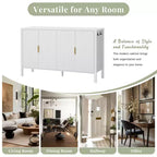 GDFStudio Flores Modern 57.5 Stripe Door Storage Cabinet, 4-Door Sideboard with Side Hooks