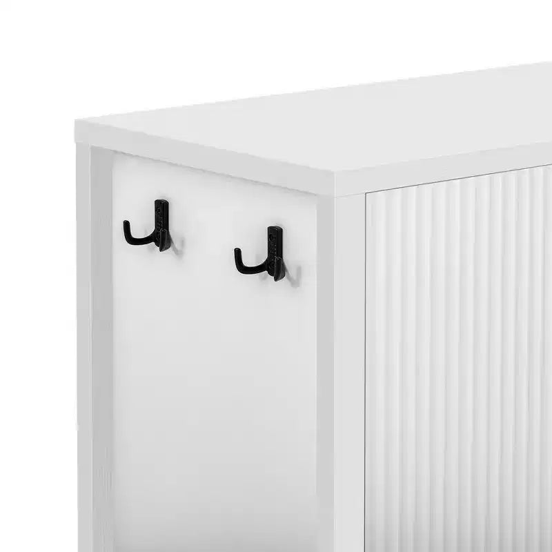GDFStudio Flores Modern 57.5 Stripe Door Storage Cabinet, 4-Door Sideboard with Side Hooks