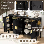 GDFStudio Flores Modern 57.5 Stripe Door Storage Cabinet, 4-Door Sideboard with Side Hooks