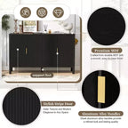 GDFStudio Flores Modern 57.5 Stripe Door Storage Cabinet, 4-Door Sideboard with Side Hooks