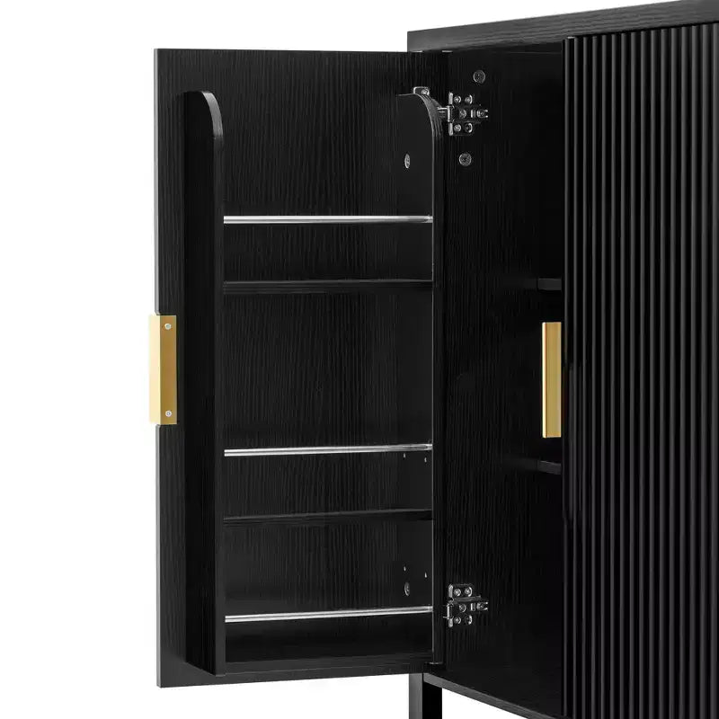 GDFStudio Flores Modern 57.5 Stripe Door Storage Cabinet, 4-Door Sideboard with Side Hooks