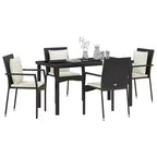 vidaXL Garden Dining Set with Cushion 5 pcs Black Poly Rattan