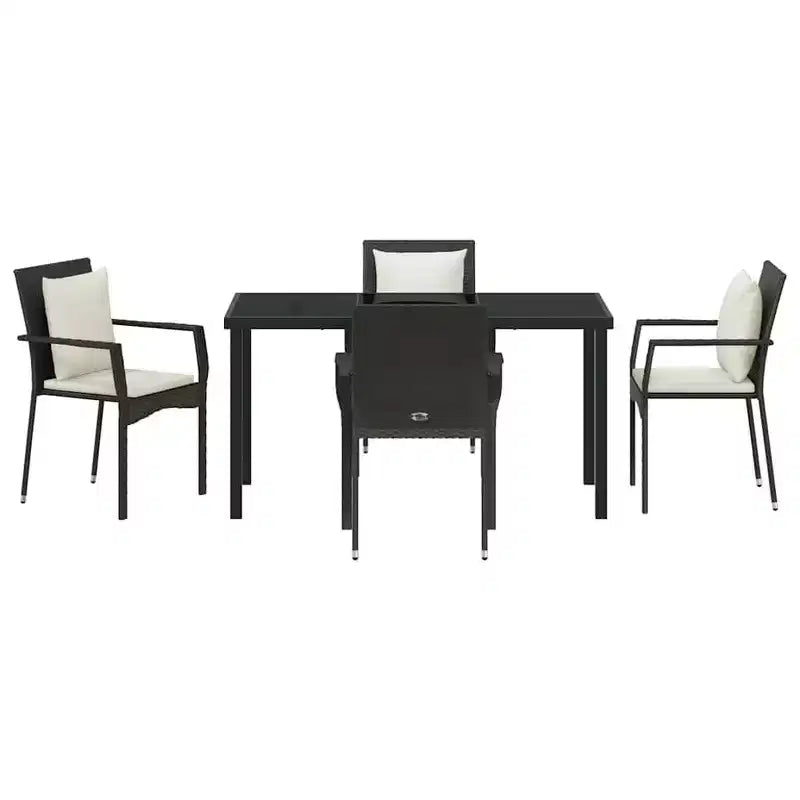 vidaXL Garden Dining Set with Cushion 5 pcs Black Poly Rattan