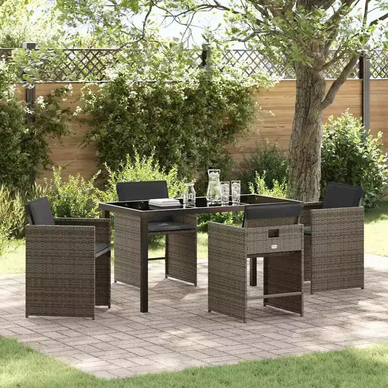 vidaXL Garden Dining Set with Cushion 5 pcs Grey Poly Rattan