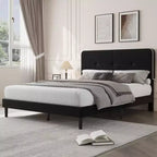 Velvet Upholstered Platform Bed Frames with Adjustable Headboard for Bedroom, No Box Spring Needed