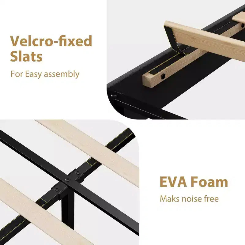 Velvet Upholstered Platform Bed Frames with Adjustable Headboard for Bedroom, No Box Spring Needed