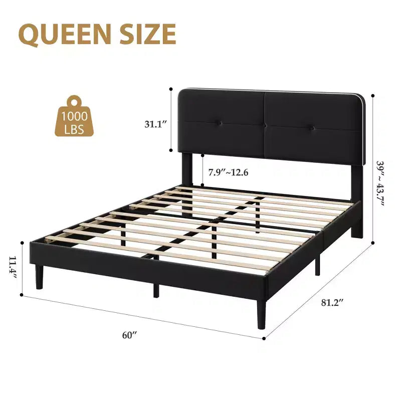 Velvet Upholstered Platform Bed Frames with Adjustable Headboard for Bedroom, No Box Spring Needed